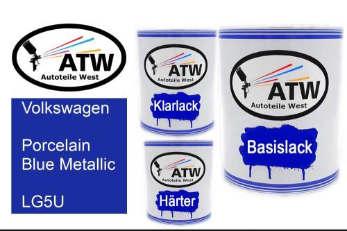 Volkswagen, Porcelain Blue Metallic, LG5U: 1L Lackdose + 1L Klarlack + 500ml Härter - Set, von ATW Autoteile West.